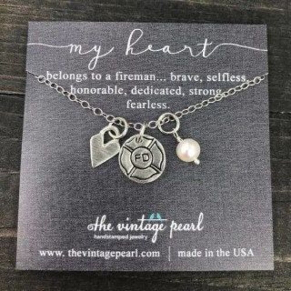 The Vintage Pearl -My Heart Belongs to a Fireman Necklace